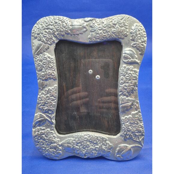 Vtg Arte Giancarlo Honduras Pewter Picture Frame Floral Design Wood Back 9x7" - Picture 7 of 7